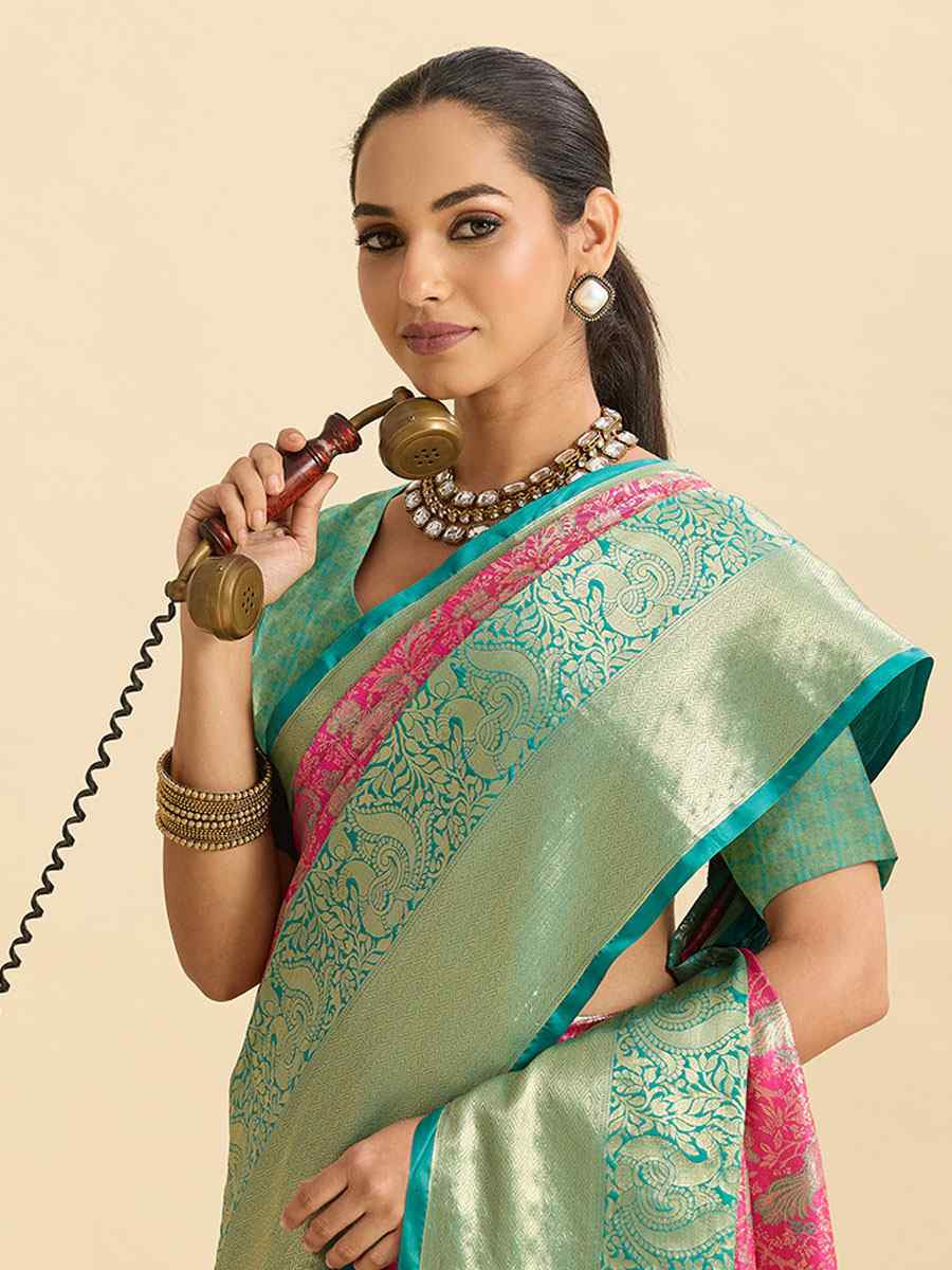 Pink Kanjivaram Silk Zari Handwoven Bridal Reception Festival Wedding Fancy Heavy Border Saree