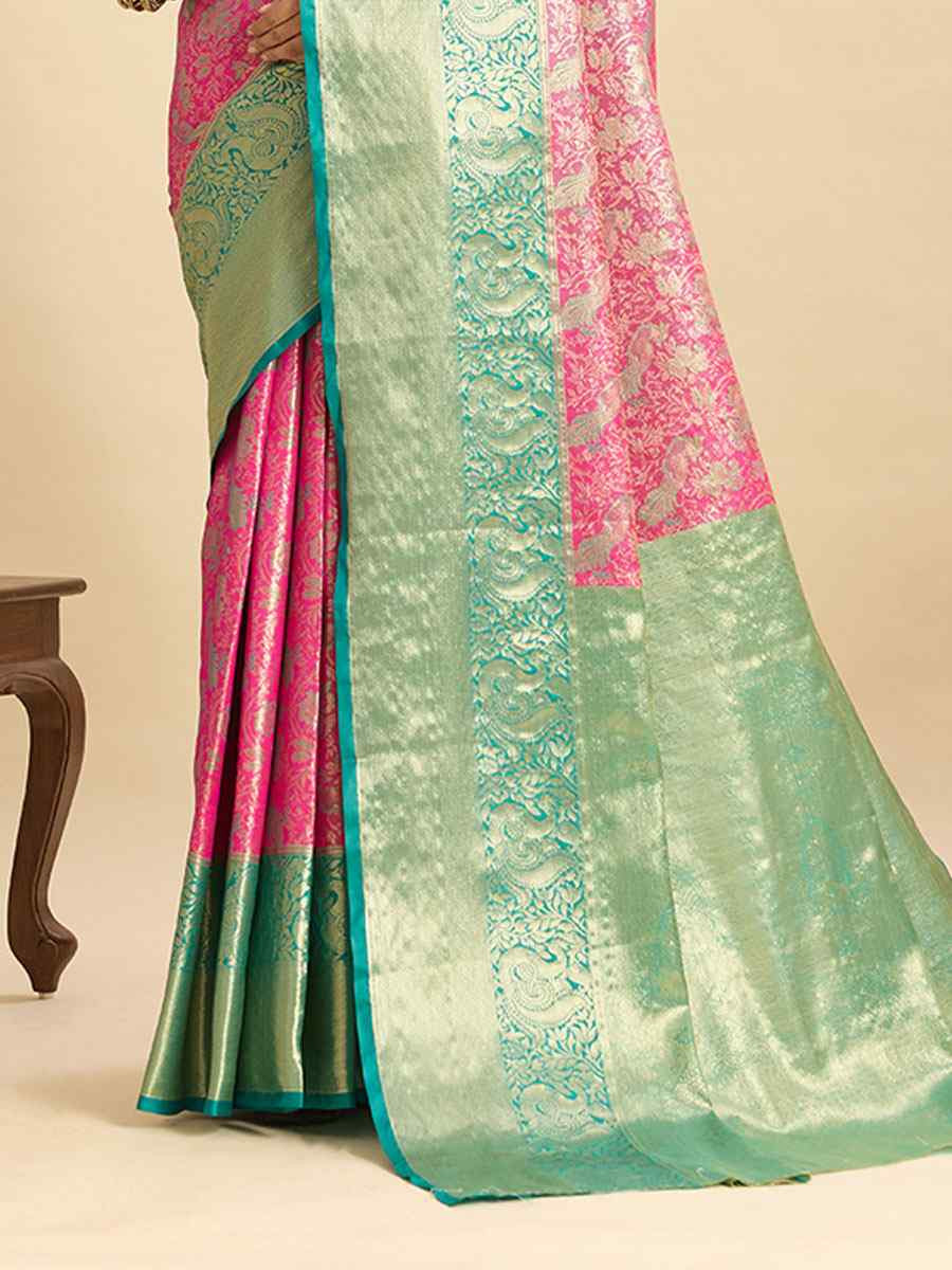 Pink Kanjivaram Silk Zari Handwoven Bridal Reception Festival Wedding Fancy Heavy Border Saree