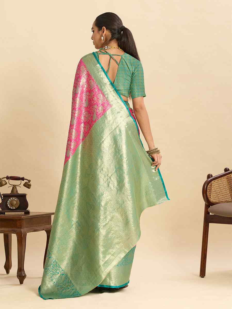 Pink Kanjivaram Silk Zari Handwoven Bridal Reception Festival Wedding Fancy Heavy Border Saree