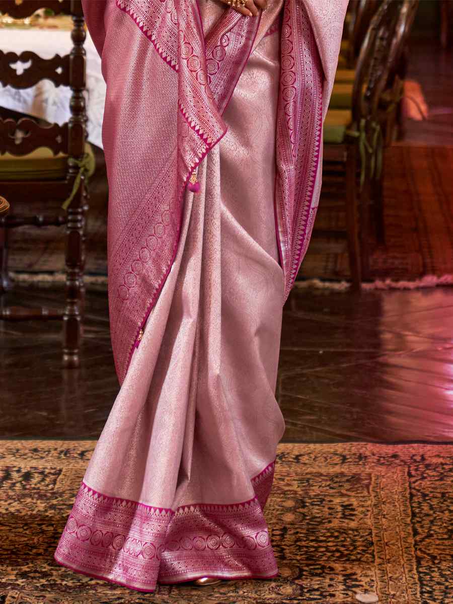 Pink Kanjivaram Soft Silk Handwoven Wedding Festival Heavy Border Saree