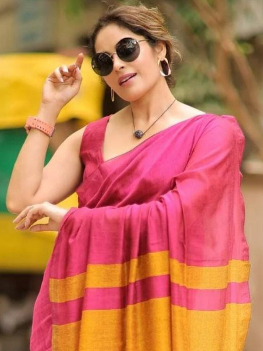 Pink Khadi Khadi Cotton Plain Reception Party Casual Classic Style Sarees