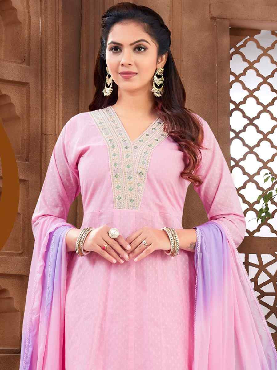 Pink khadi Cotton Embroidery Party Wedding Festival Casual Ready Pant Salwar Kameez