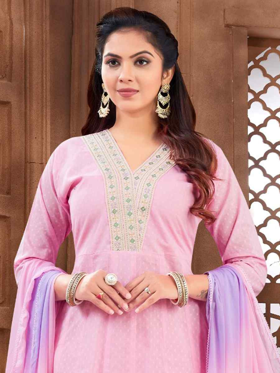 Pink khadi Cotton Embroidery Party Wedding Festival Casual Ready Pant Salwar Kameez
