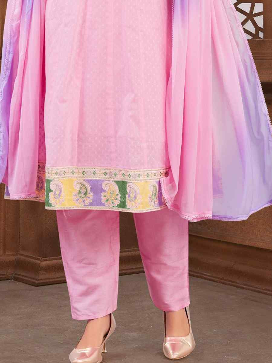 Pink khadi Cotton Embroidery Party Wedding Festival Casual Ready Pant Salwar Kameez