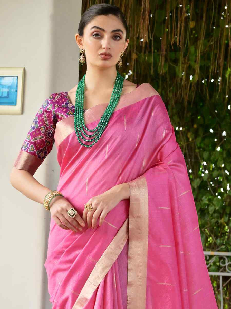 Pink Khadi Raw Silk Handwoven Casual Reception Festival Wedding Fancy Classic Style Sarees