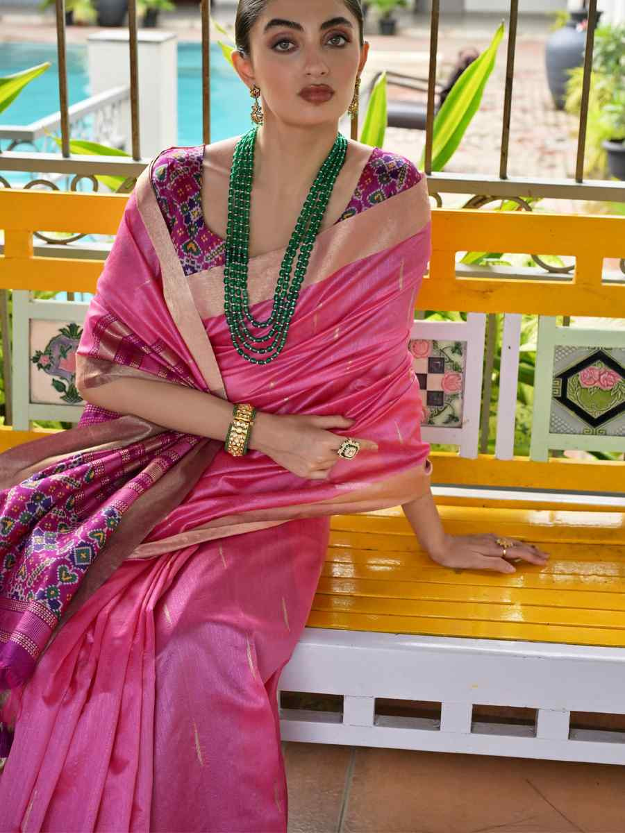 Pink Khadi Raw Silk Handwoven Casual Reception Festival Wedding Fancy Classic Style Sarees