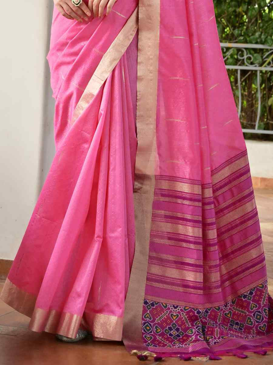Pink Khadi Raw Silk Handwoven Casual Reception Festival Wedding Fancy Classic Style Sarees