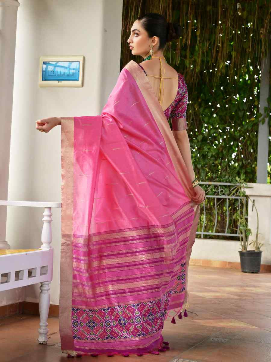 Pink Khadi Raw Silk Handwoven Casual Reception Festival Wedding Fancy Classic Style Sarees