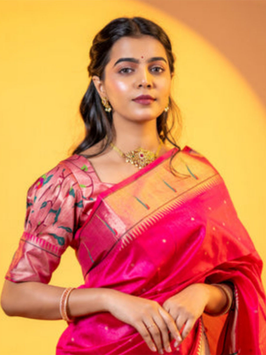 Pink Khadi Silk Handwoven Wedding Reception Party Festival Casual Heavy Border Sarees