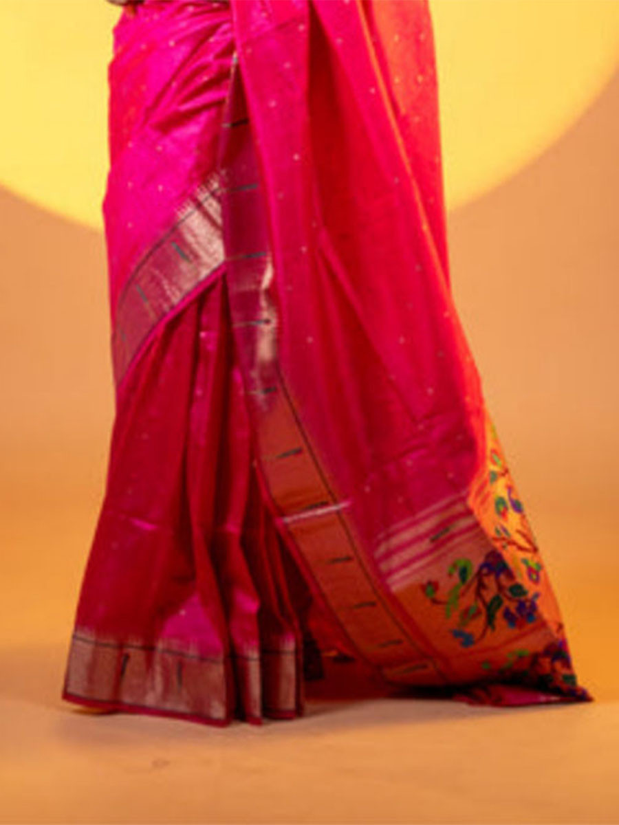 Pink Khadi Silk Handwoven Wedding Reception Party Festival Casual Heavy Border Sarees