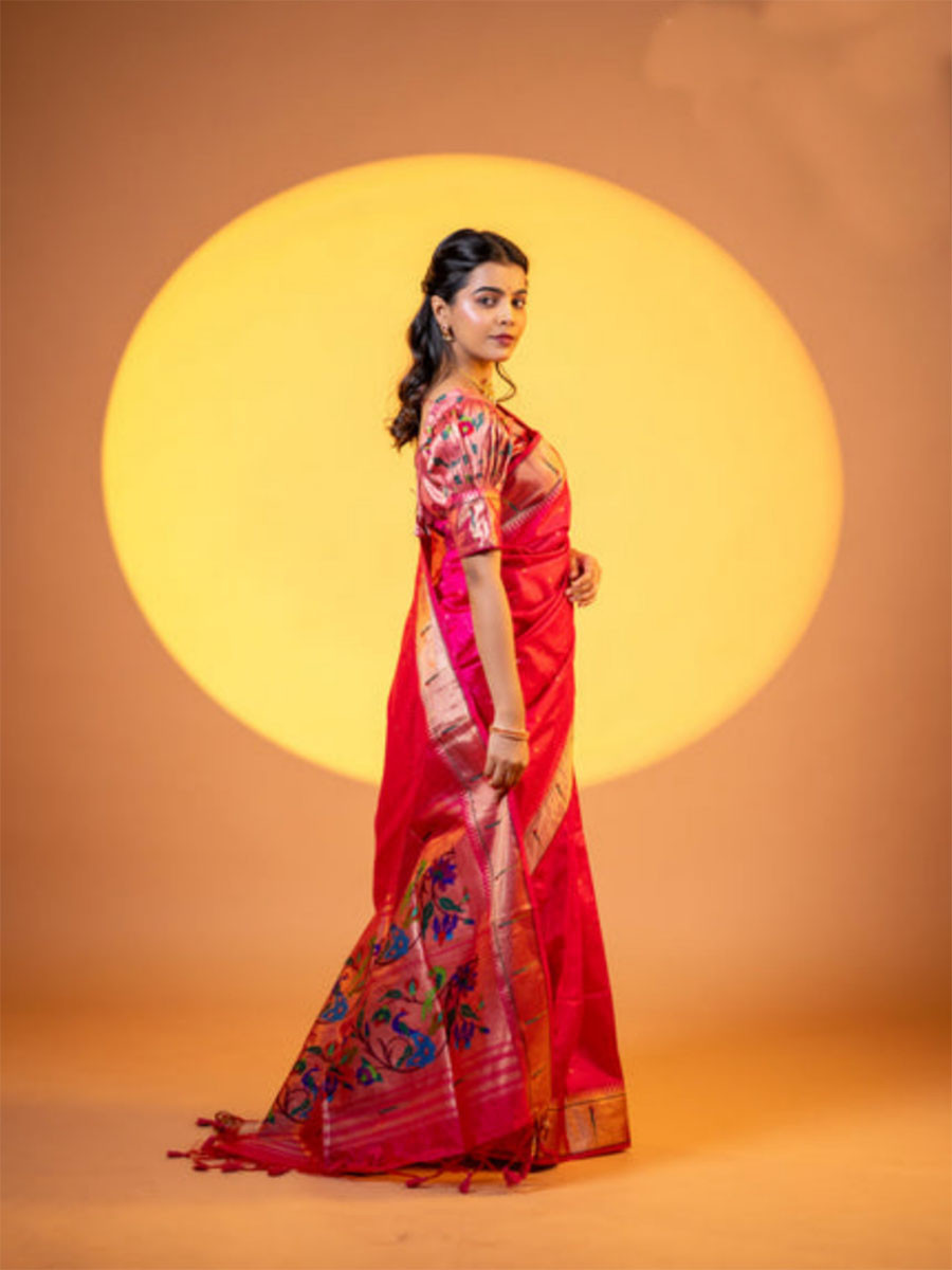 Pink Khadi Silk Handwoven Wedding Reception Party Festival Casual Heavy Border Sarees