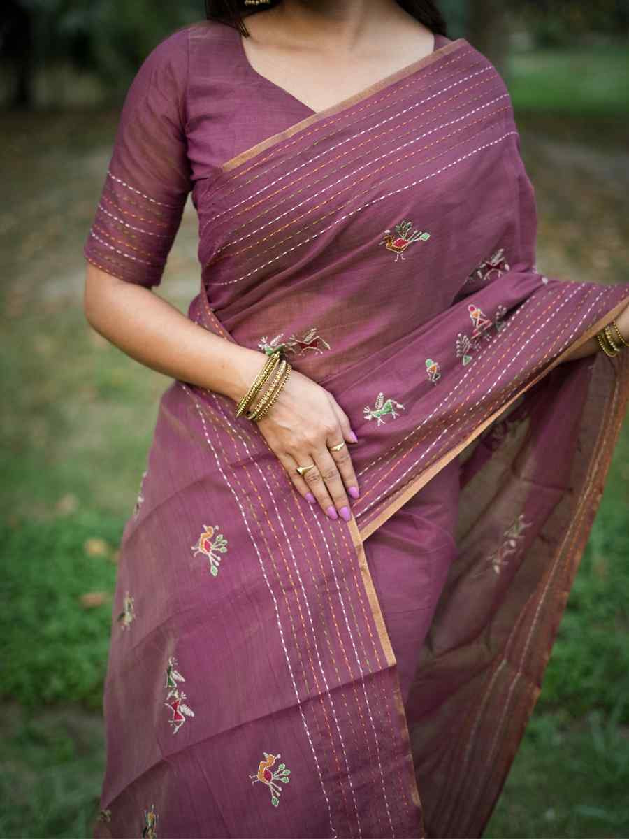 Pink Khadi Tussar Silk Embroidery Festival Wedding Fancy Heavy Border Saree