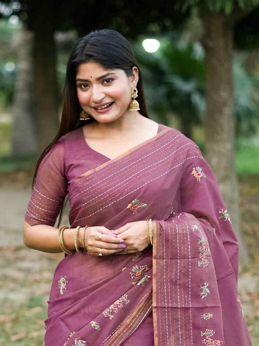 Pink Khadi Tussar Silk Embroidery Festival Wedding Fancy Heavy Border Saree