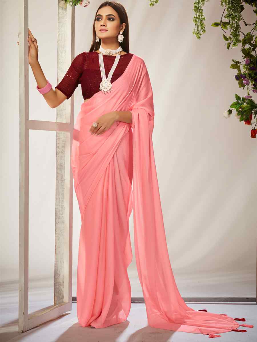 Pink Kiwi Crush Sequins Party Festival Classic Style Saree