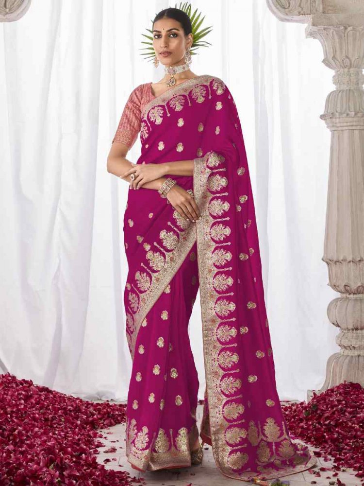 Pink Kora Silk Handwoven Wedding Festival Heavy Border Saree