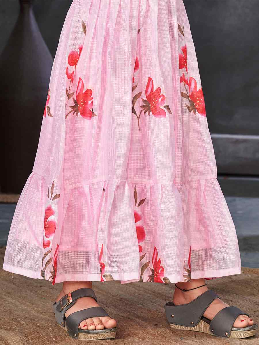 Pink Kota Checks Printed Casual Festival Salwars Girls Wear