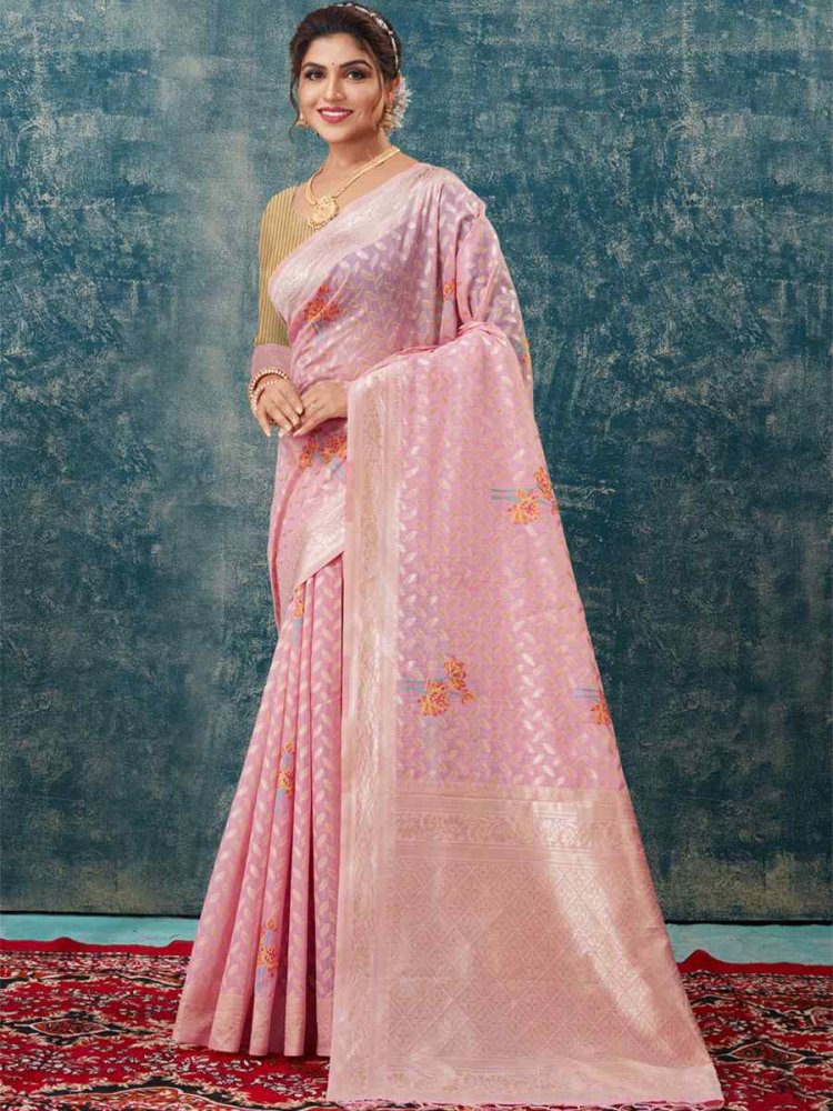 Pink Kota Cotton Handwoven Wedding Festival Heavy Border Saree