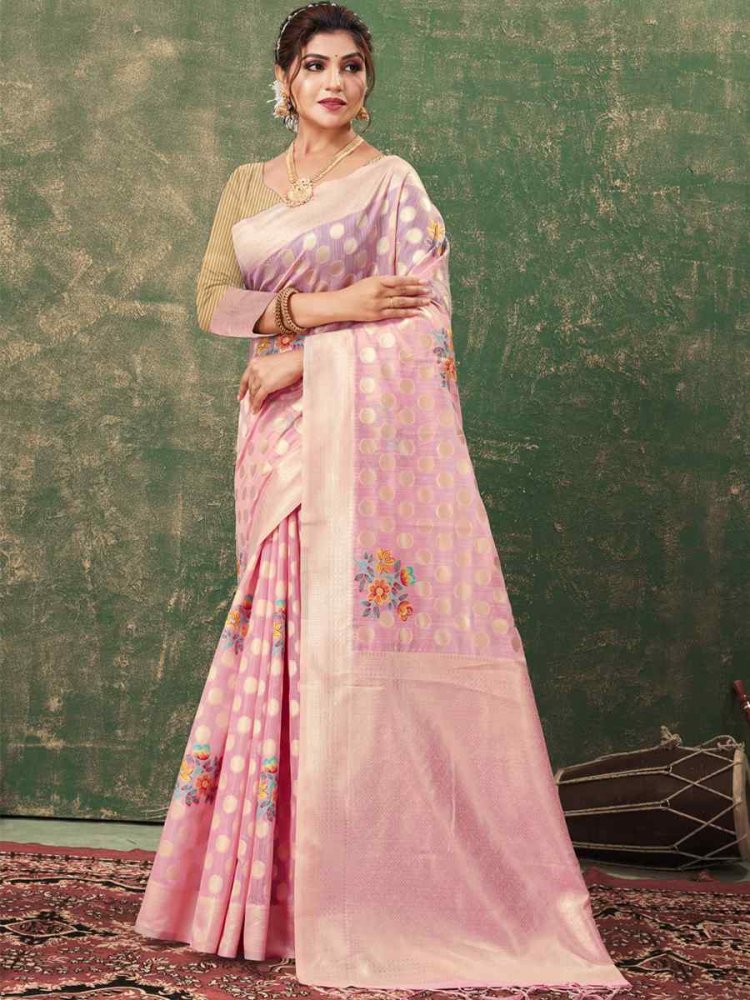 Pink Kota Cotton Handwoven Wedding Festival Heavy Border Saree