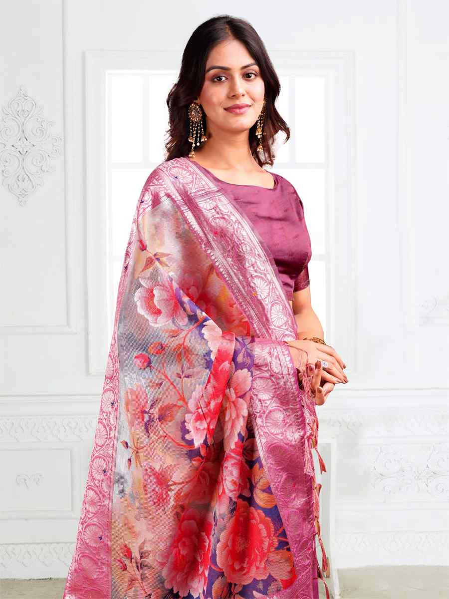 Pink Linen Cotton Handwoven Festival Wedding Fancy Heavy Border Saree