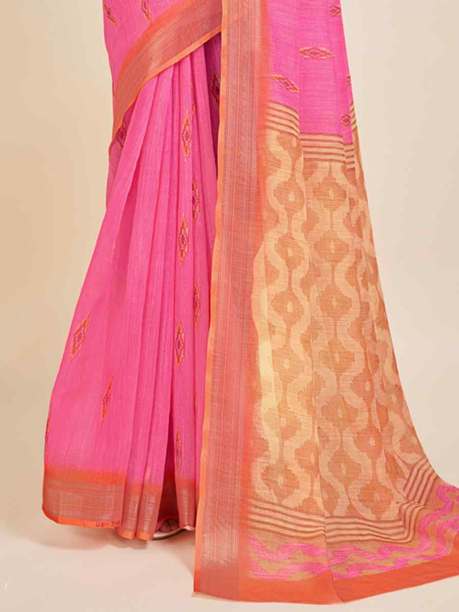 Pink Linen Printed Casual Festival Contemporary Saree