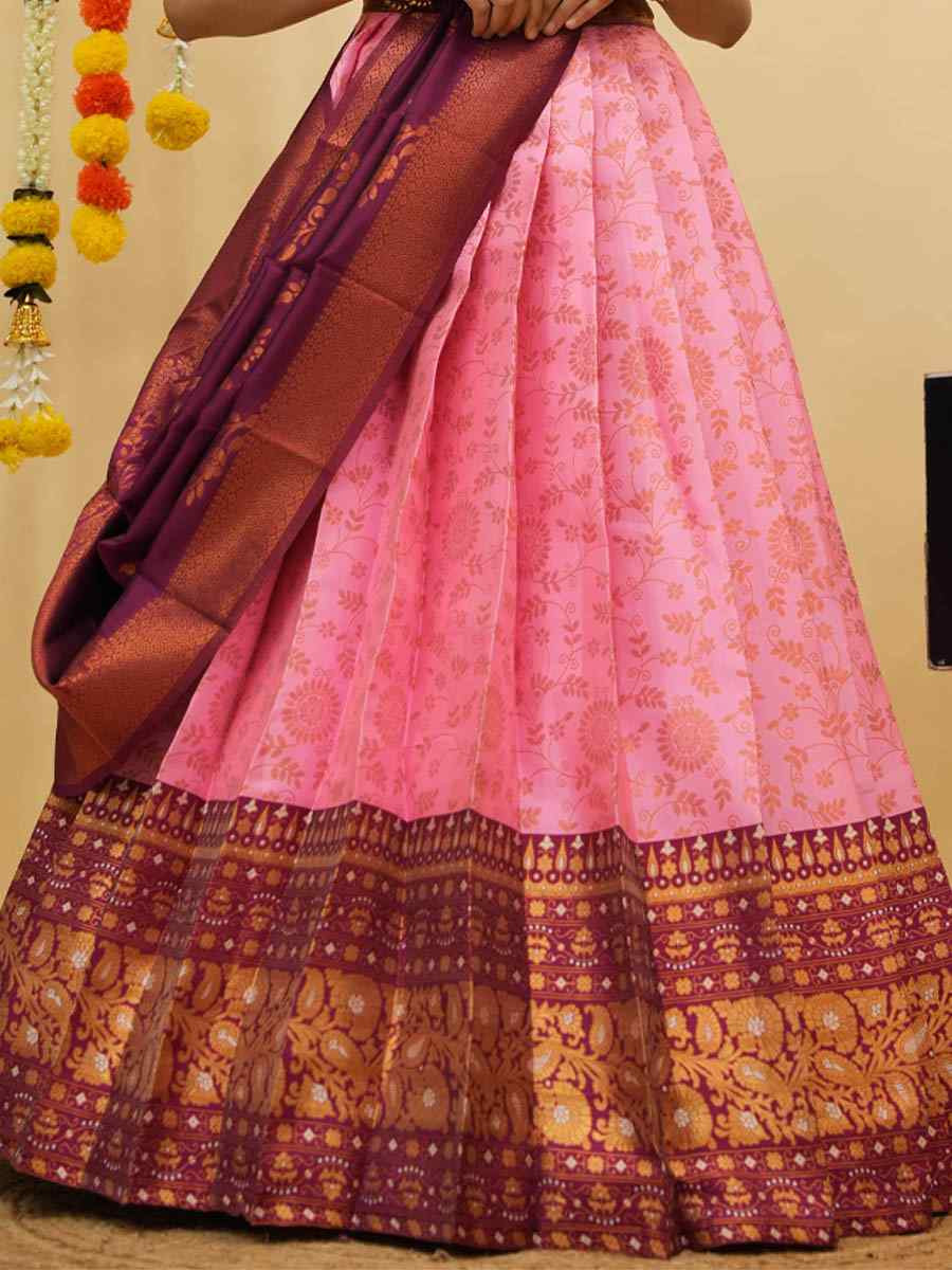 Pink Litchi Silk Printed And Handwoven Party Reception Wedding Lehenga Choli