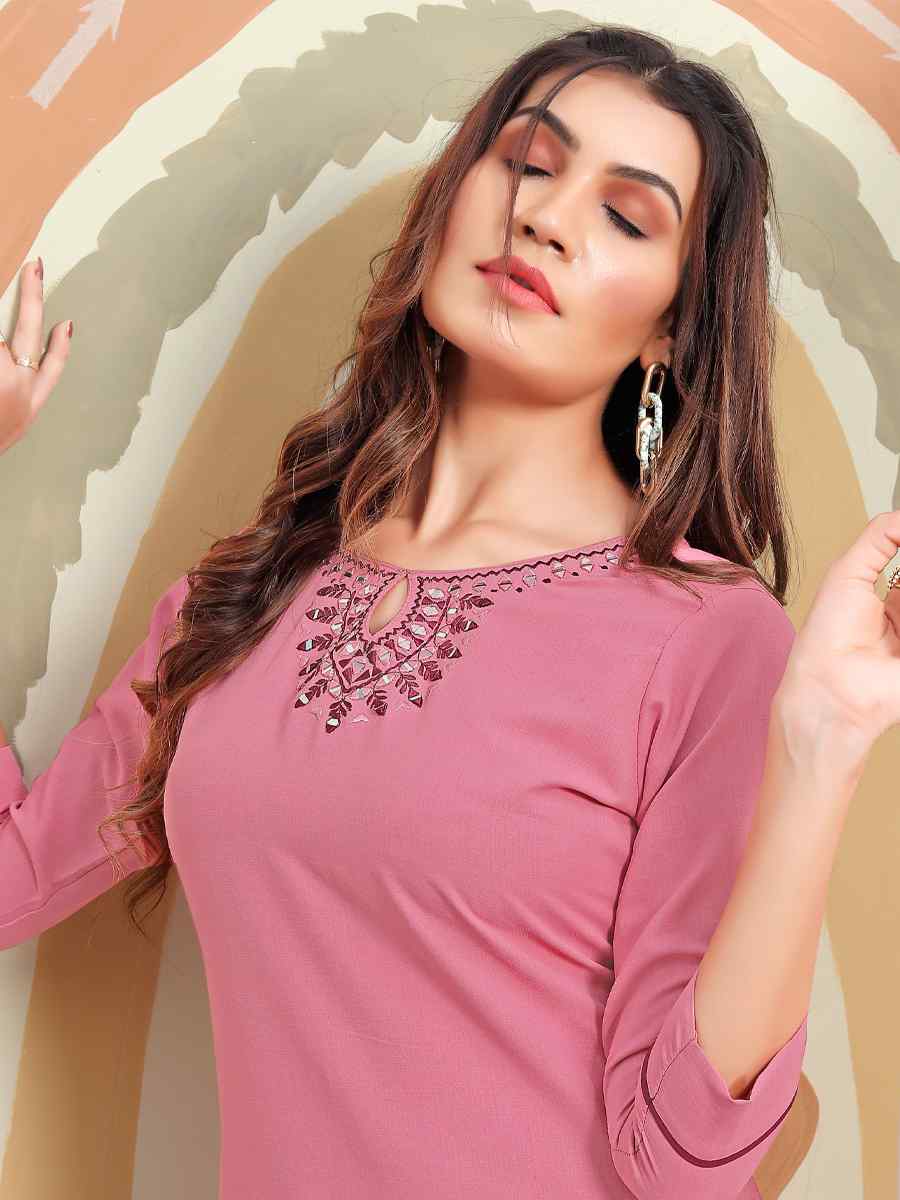 Pink Maaza Cotton Embroidered Festival Casual Kurti