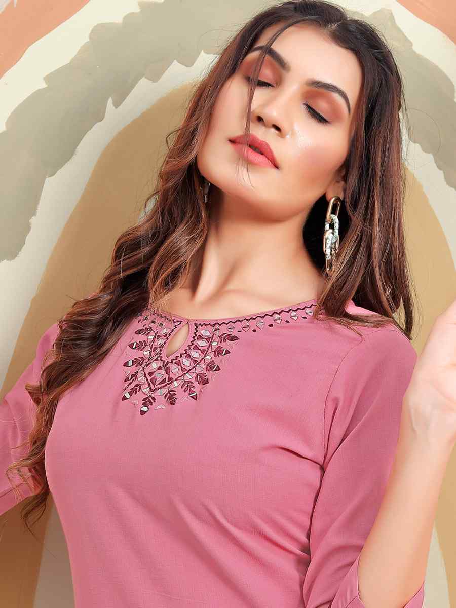 Pink Maaza Cotton Embroidered Festival Casual Kurti