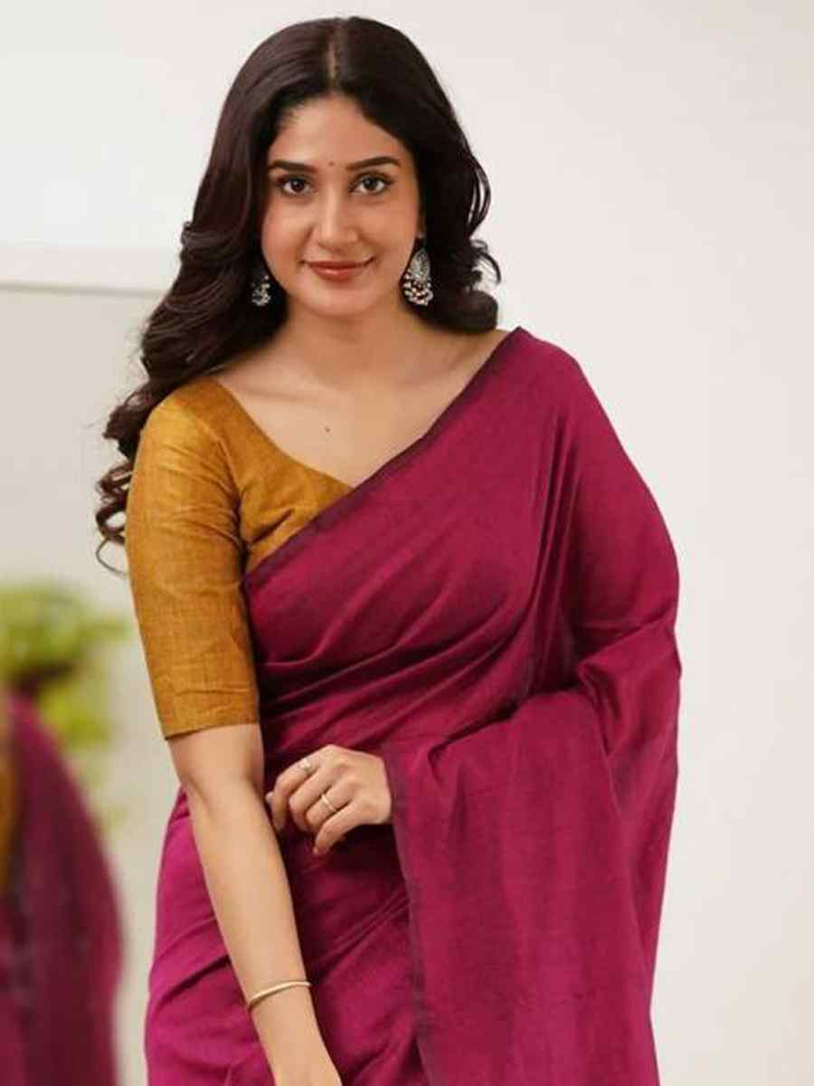 Pink Mal Cotton Plain Casual Party Festival Wedding Fancy Classic Style Sarees