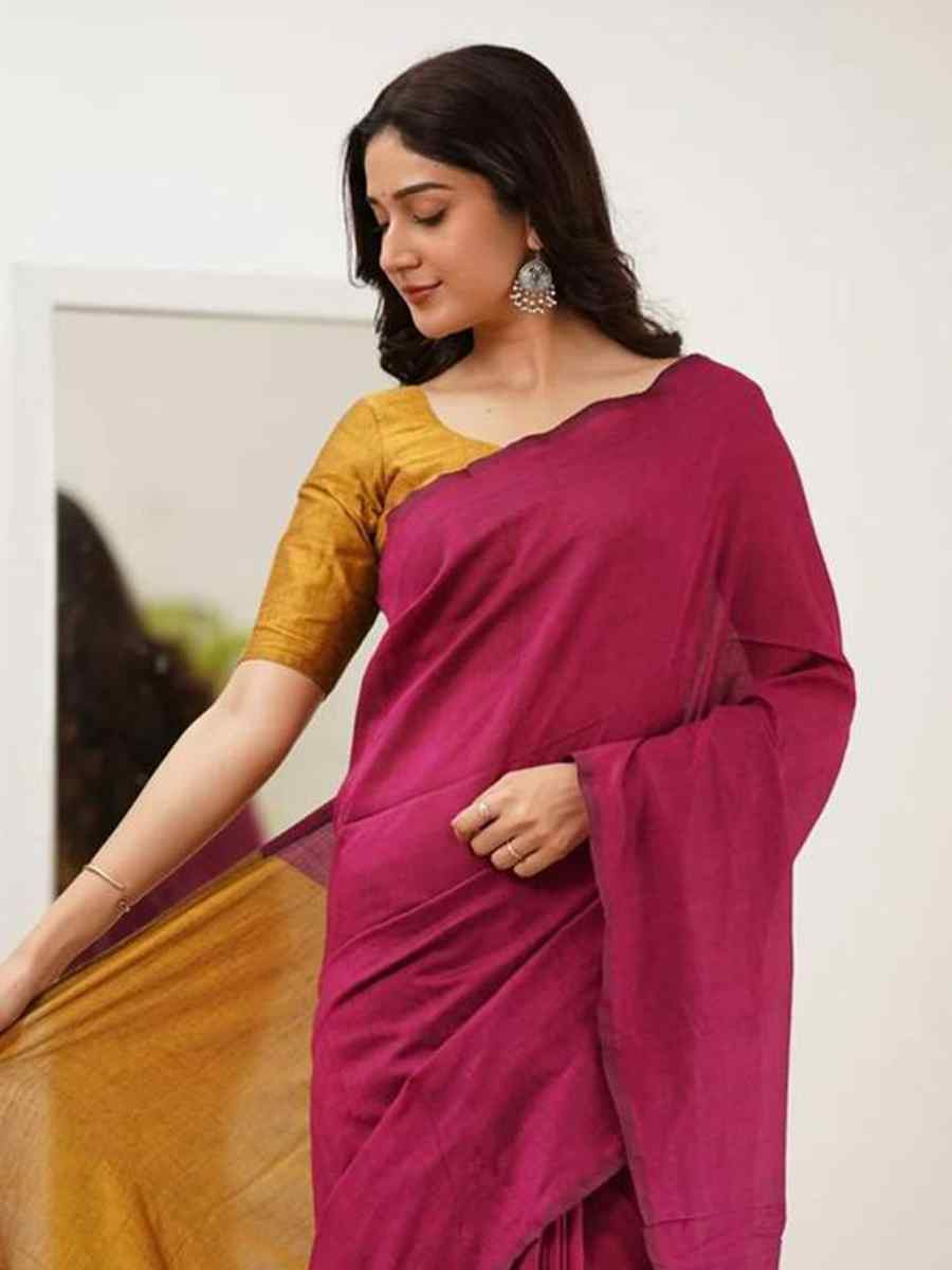 Pink Mal Cotton Plain Casual Party Festival Wedding Fancy Classic Style Sarees