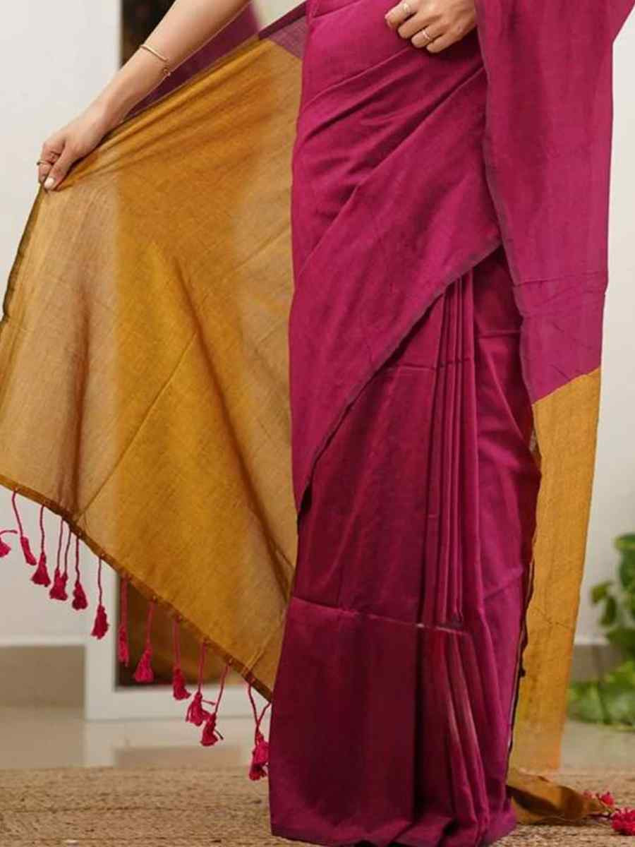 Pink Mal Cotton Plain Casual Party Festival Wedding Fancy Classic Style Sarees