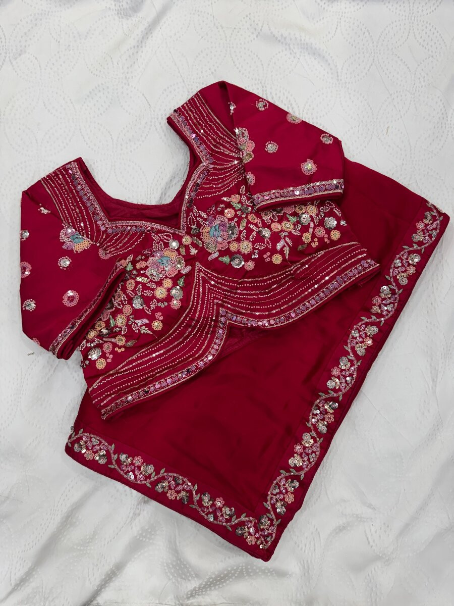 Pink Malay Satin Silk Embroidery Sequins Stone Work Wedding Party Festival Casual Heavy Border Sarees