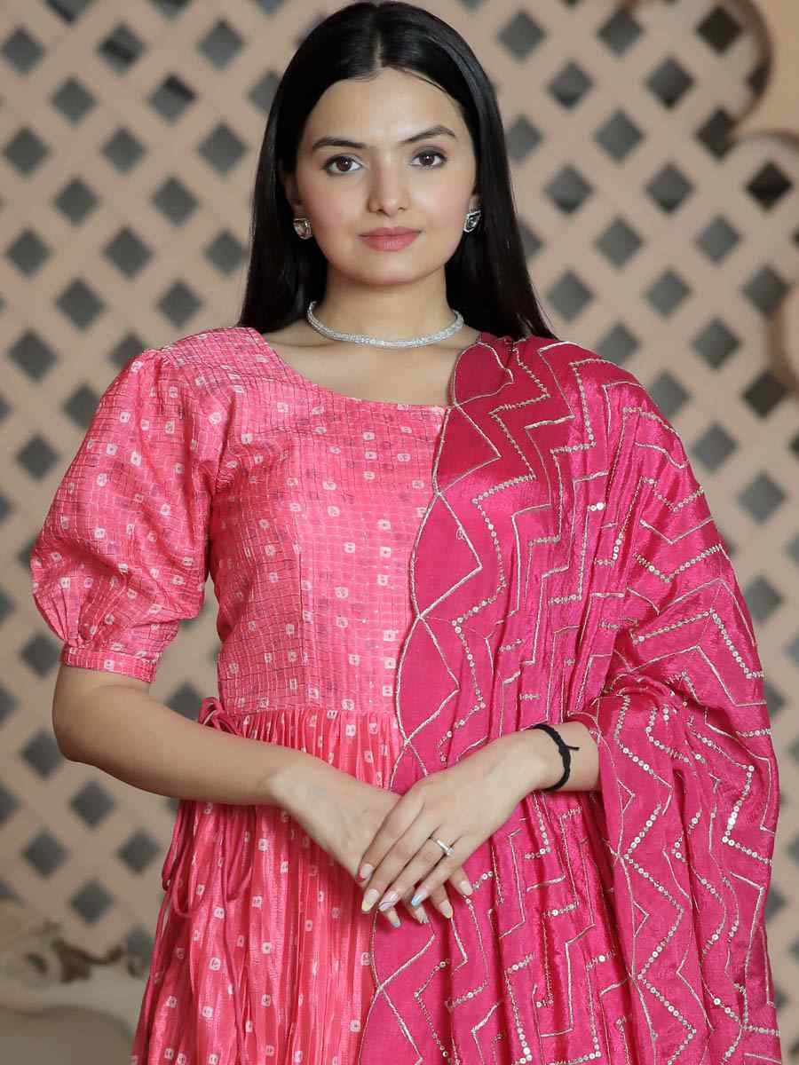 Pink Maslin Croche Printed Festival Casual Ready Palazzo Pant Salwar Kameez