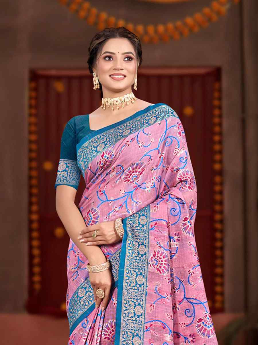 Pink Meenakari Cotton Silk Handwoven Casual Reception Festival Wedding Fancy Classic Style Sarees