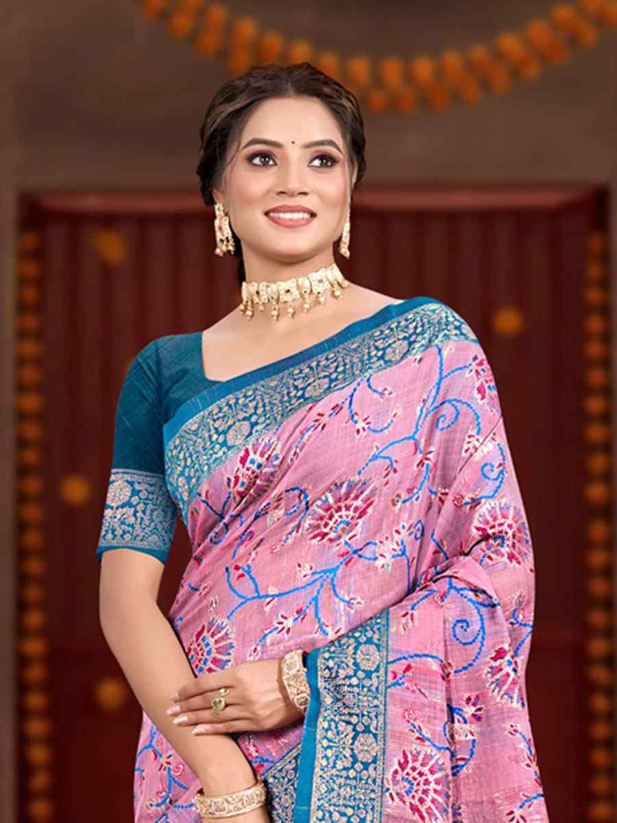 Pink Meenakari Cotton Silk Handwoven Casual Reception Festival Wedding Fancy Classic Style Sarees