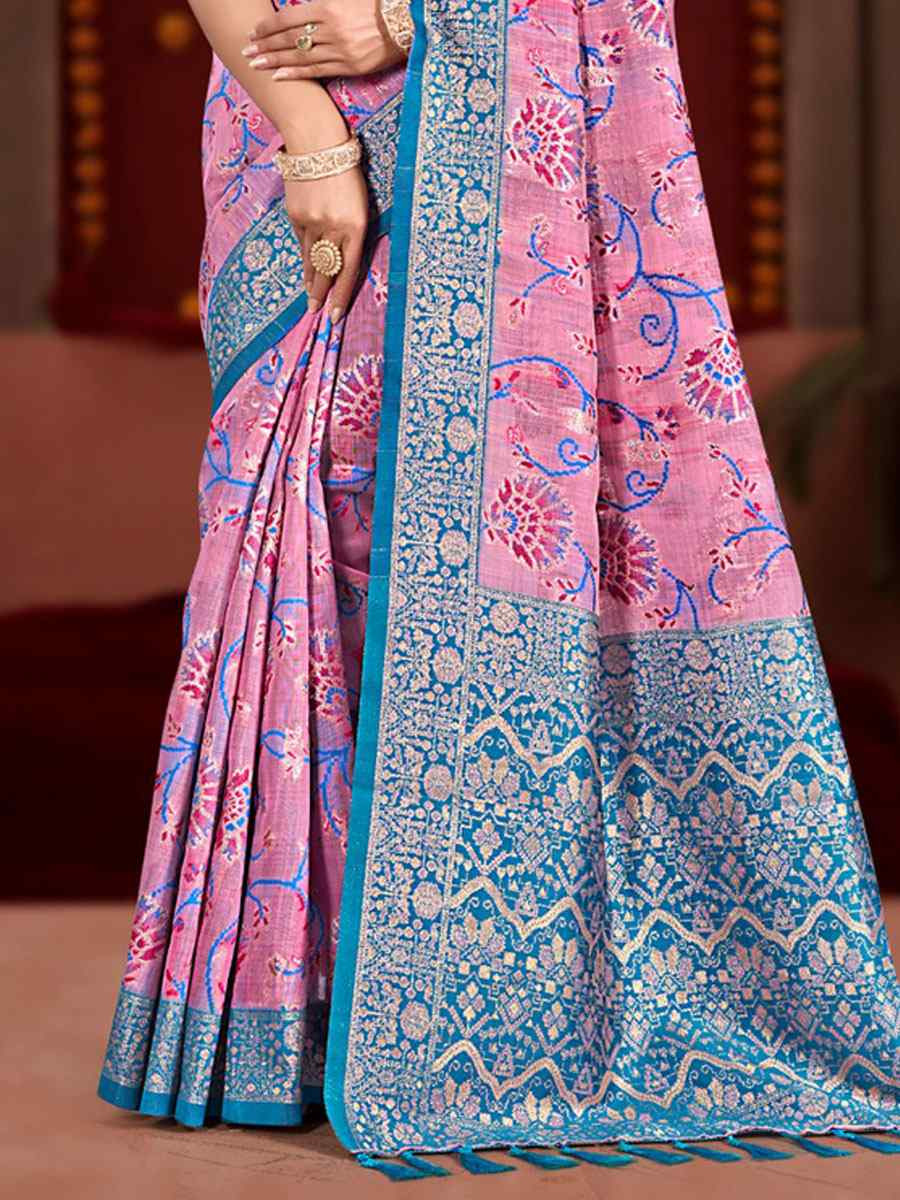 Pink Meenakari Cotton Silk Handwoven Casual Reception Festival Wedding Fancy Classic Style Sarees