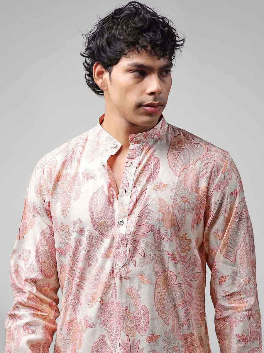 Pink Modal  Embroidered Festival Casual Kurta