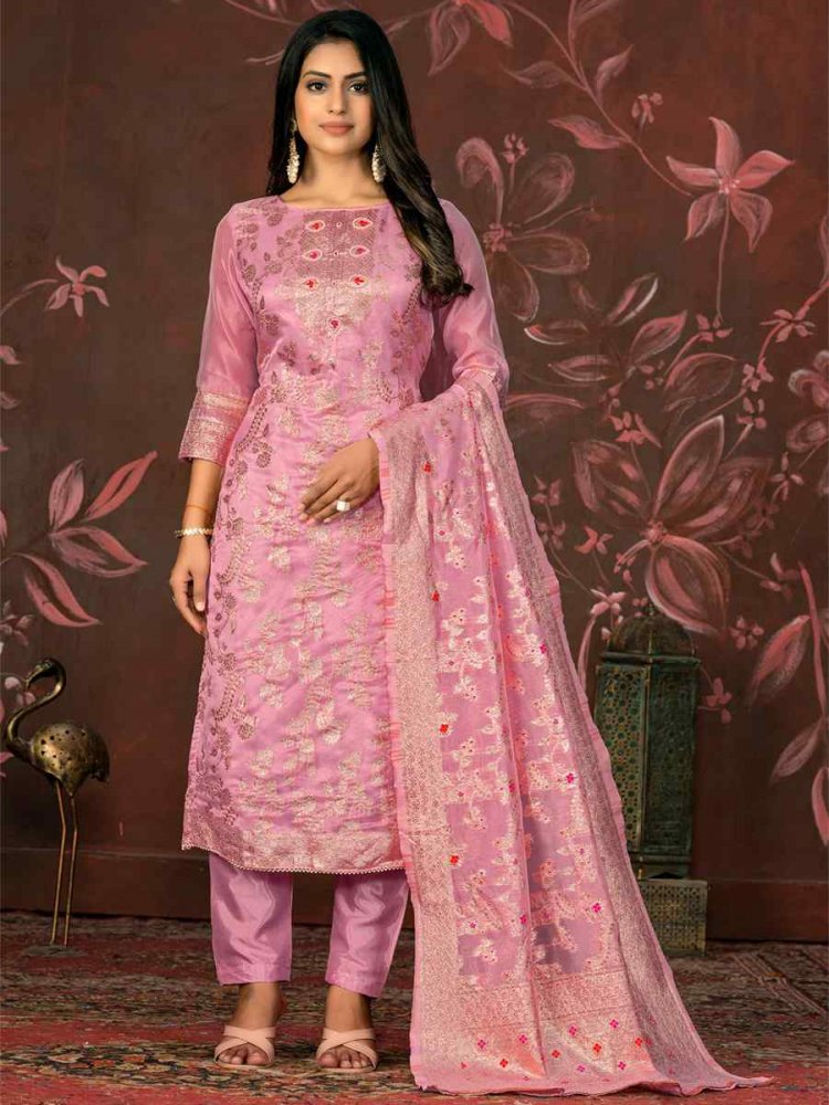 Pink Modal Banarasi Silk Embroidered Casual Festival Pant Salwar Kameez