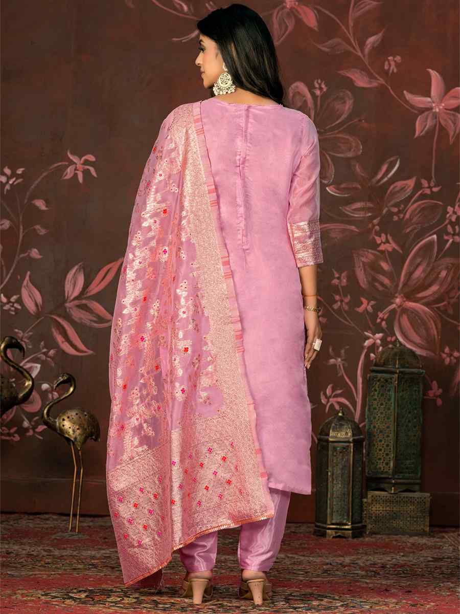 Pink Modal Banarasi Silk Embroidered Casual Festival Pant Salwar Kameez