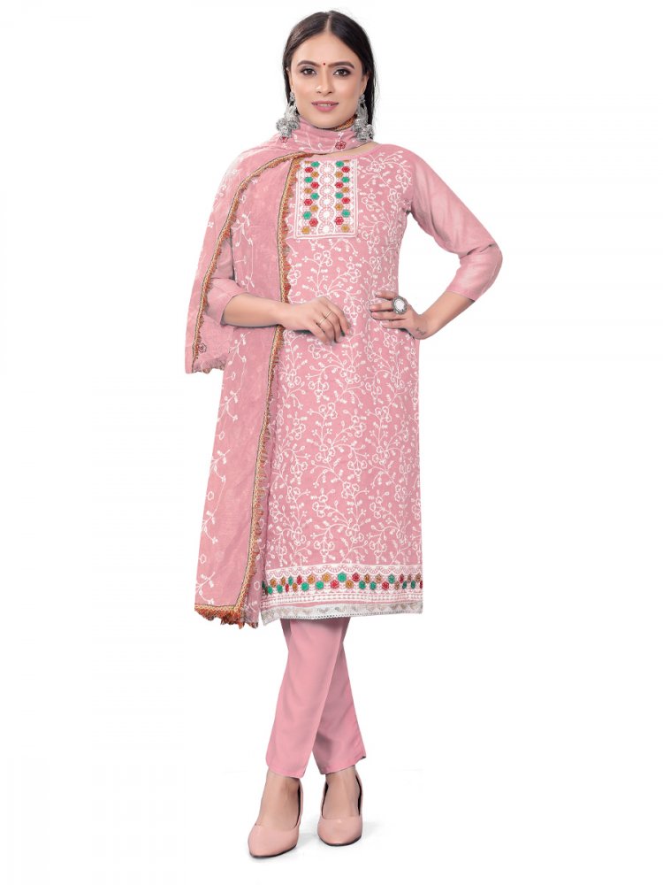 Pink Modal Chanderi Embroidered Casual Festival Churidar Salwar Kameez