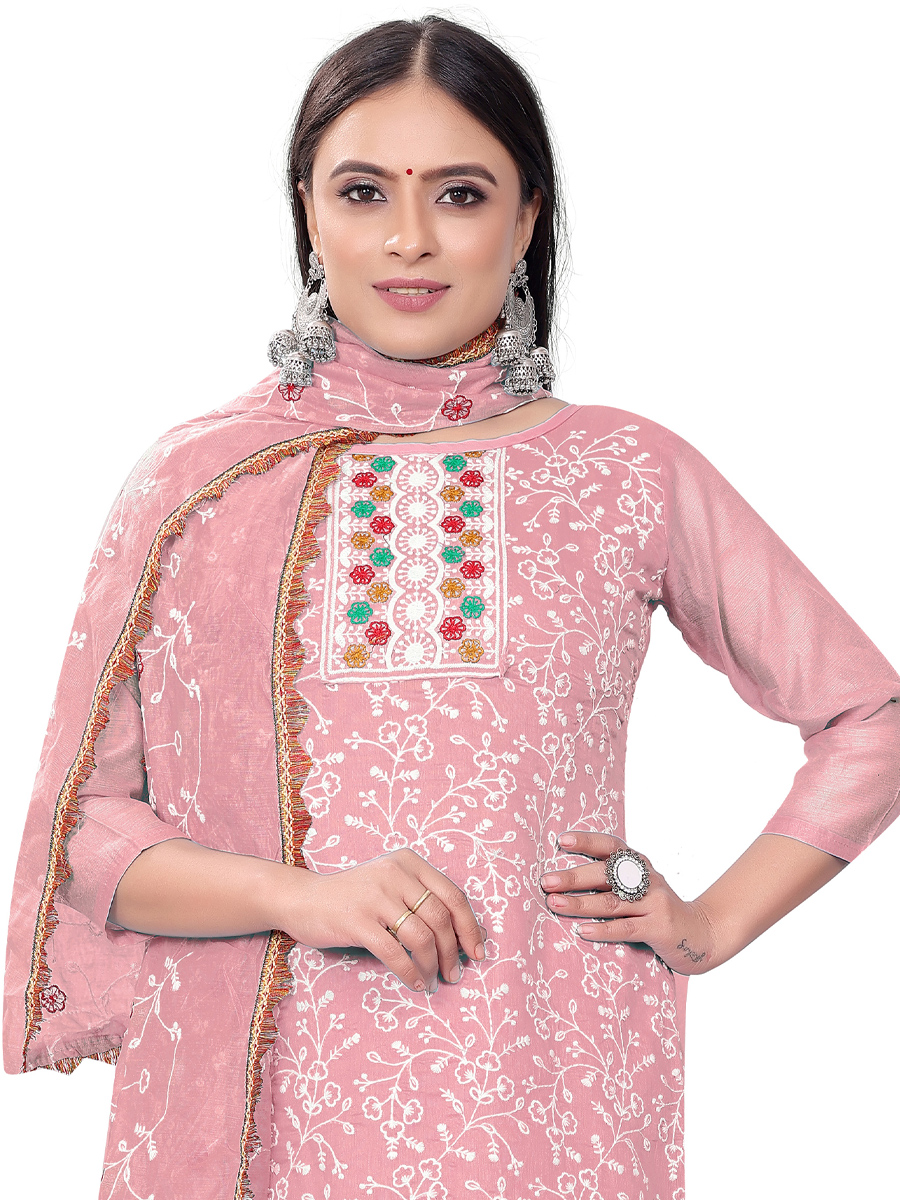 Pink Modal Chanderi Embroidered Casual Festival Churidar Salwar Kameez