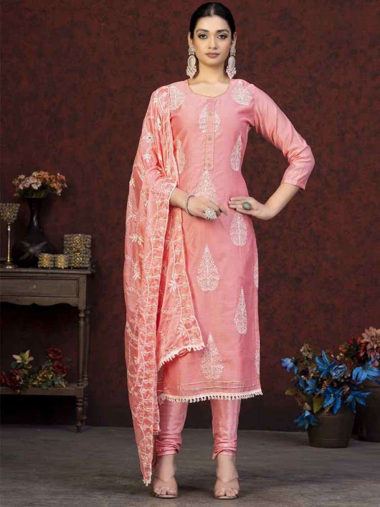 Pink Modal Chanderi Embroidered Casual Festival Pant Salwar Kameez