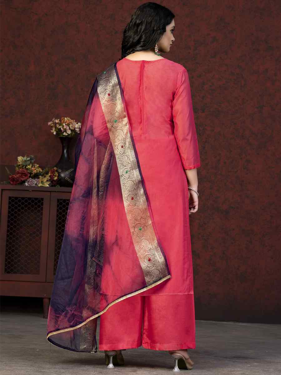 Pink Modal Chanderi Embroidered Casual Festival Pant Salwar Kameez
