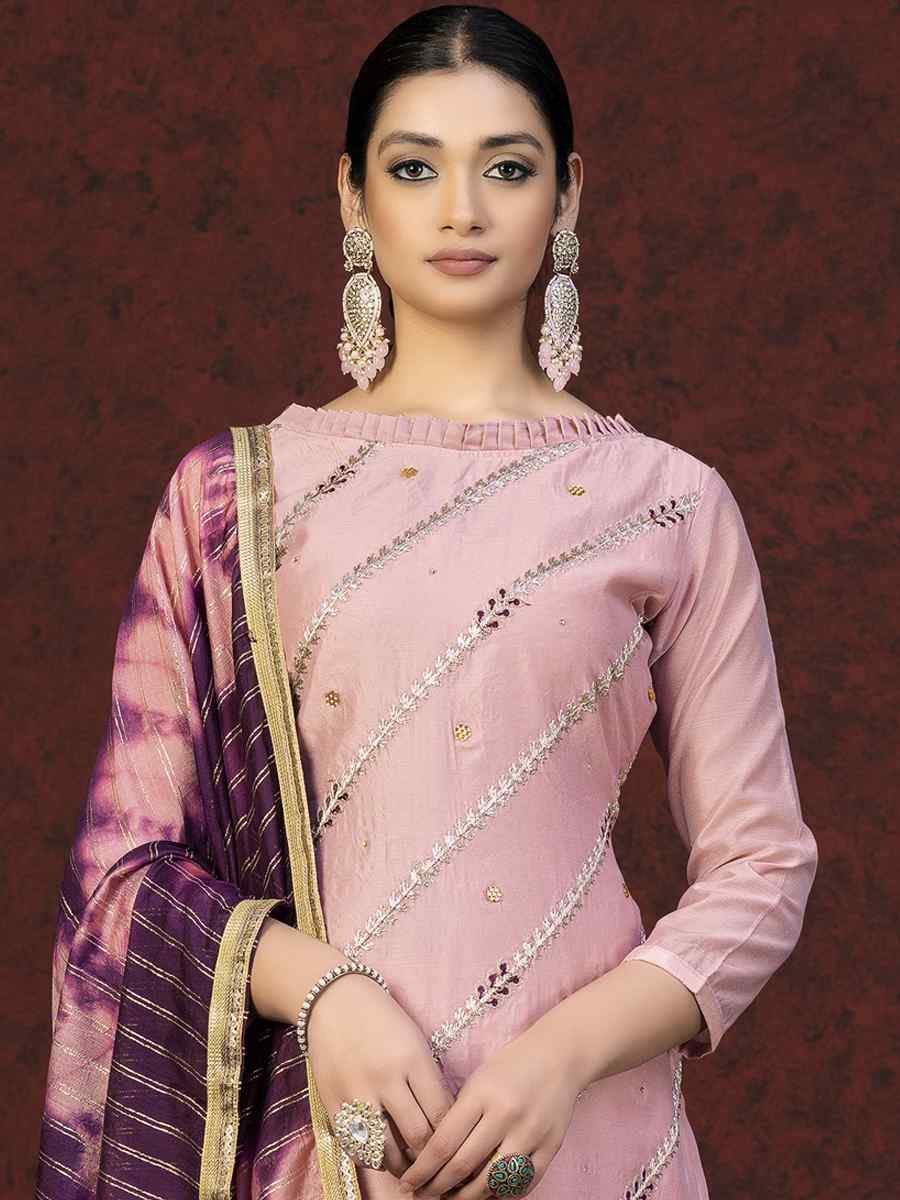 Pink Modal Chanderi Embroidered Casual Festival Pant Salwar Kameez