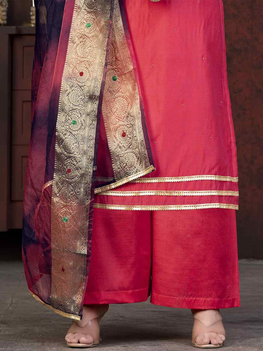 Pink Modal Chanderi Embroidered Casual Festival Pant Salwar Kameez