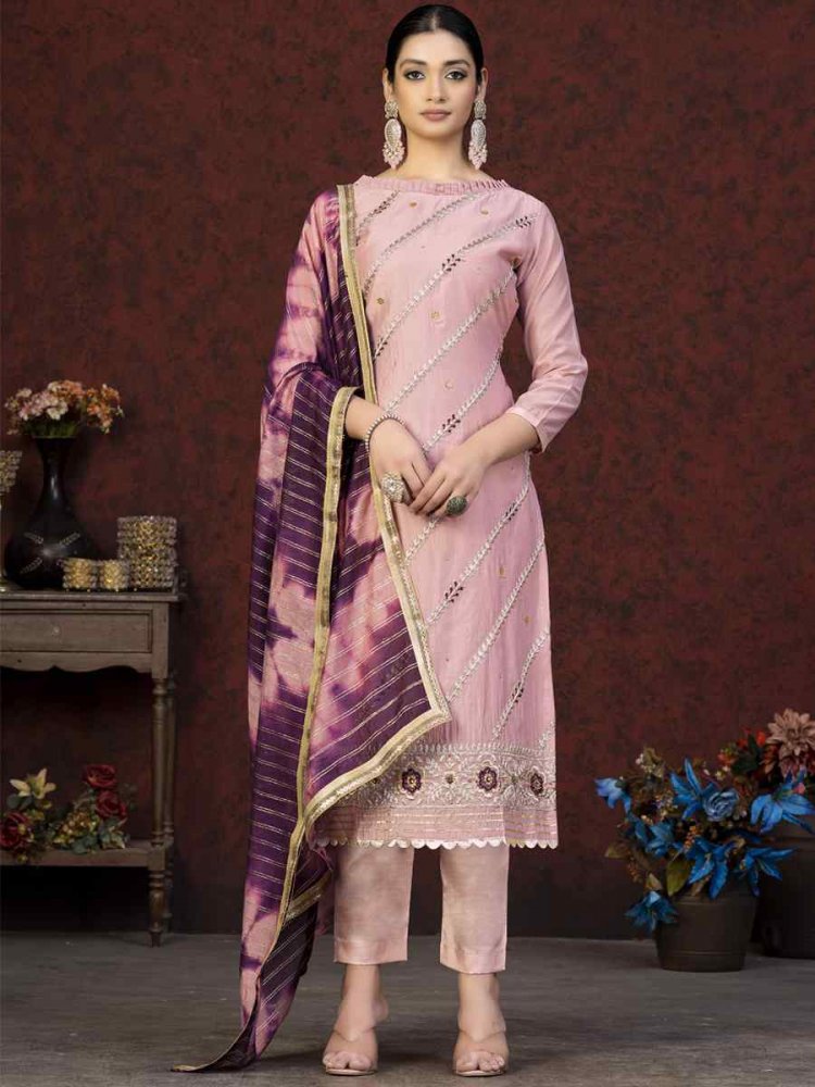 Pink Modal Chanderi Embroidered Casual Festival Pant Salwar Kameez