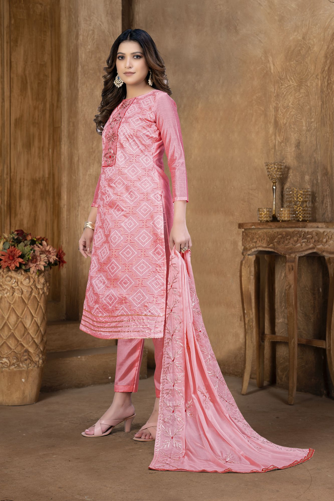 Pink Modal Cotton Embroidery Festival Party Pant Salwar Kameez