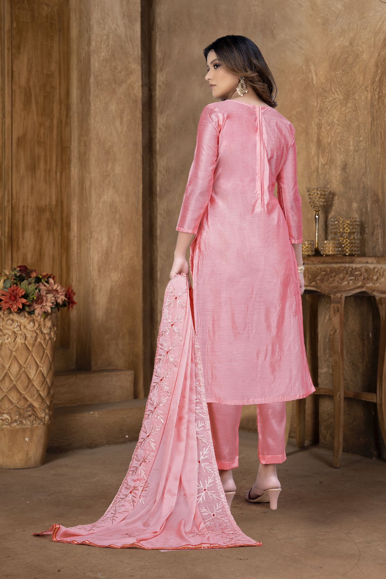 Pink Modal Cotton Embroidery Festival Party Pant Salwar Kameez