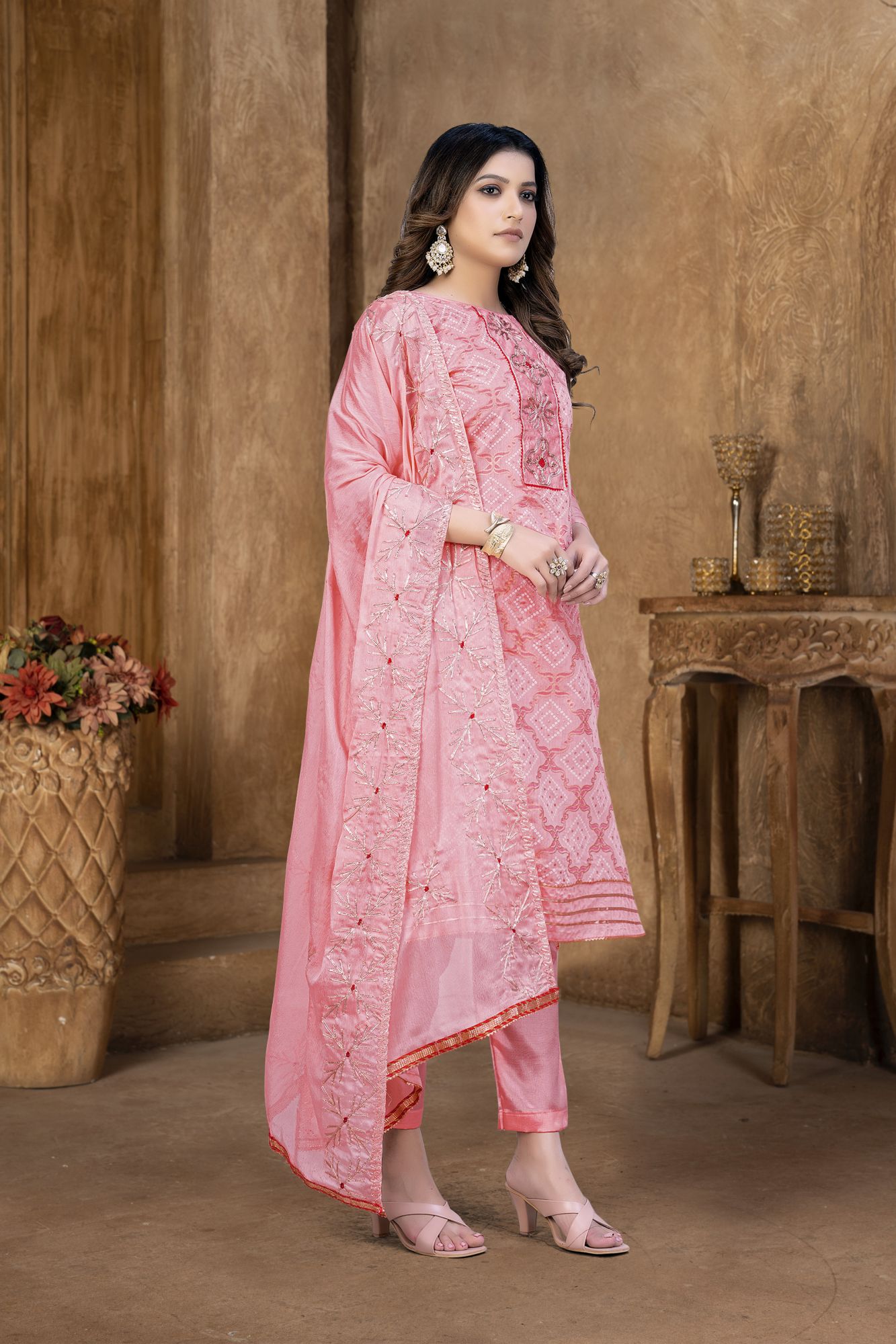 Pink Modal Cotton Embroidery Festival Party Pant Salwar Kameez