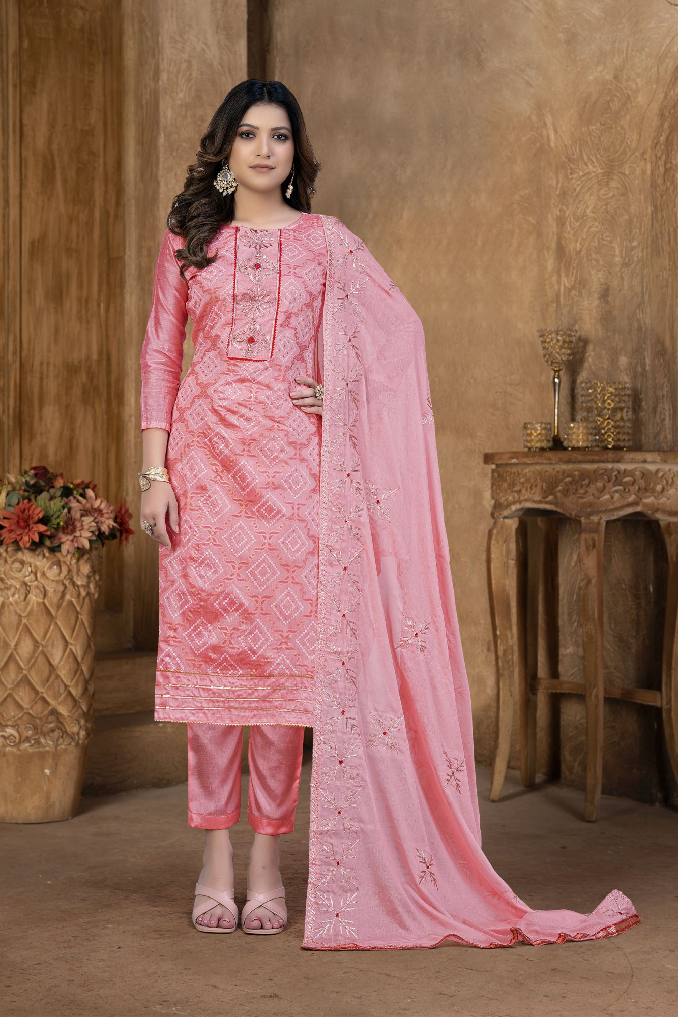 Pink Modal Cotton Embroidery Festival Party Pant Salwar Kameez