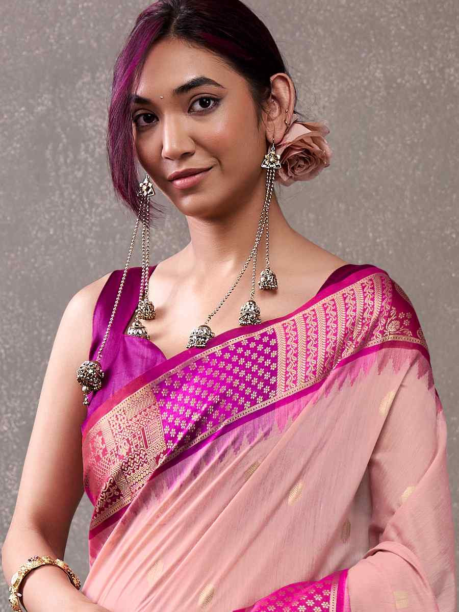 Pink Modal Cotton Handwoven Festival Wedding Fancy Heavy Border Saree